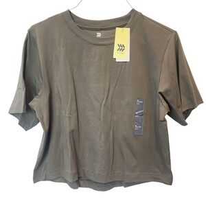 All in Motion Womens Supima Cotton Boxy Crop Short Sleeve Top Olive Green M NWT